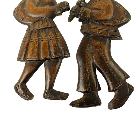 Lot 2 Vintage Hand Carved South American Wood Wall Art Man Woman Playing Music u - Picture 3 of 5